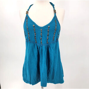 Decree Women's Large Halter Babydoll Blouse Y2K Summer Shirt Beads Embellished